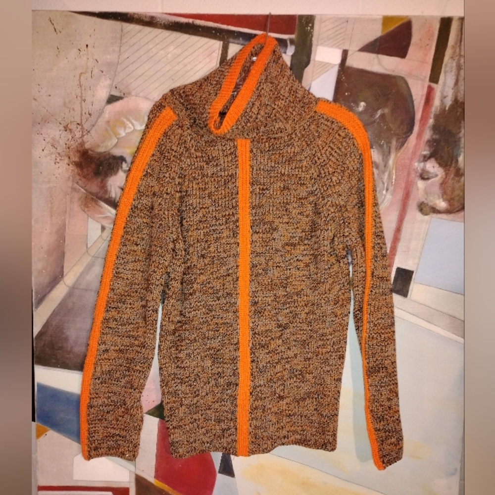 Women's Orange Contrast Stripe Funnel Neck | Large